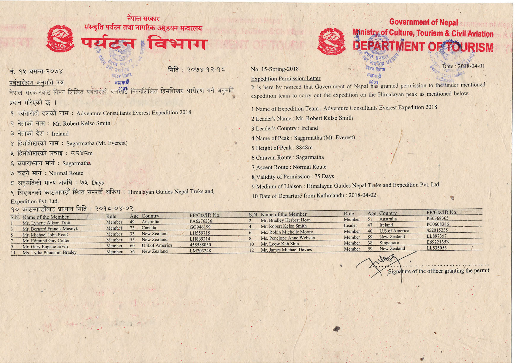 Adventure Consultants Everest Expedition 2018